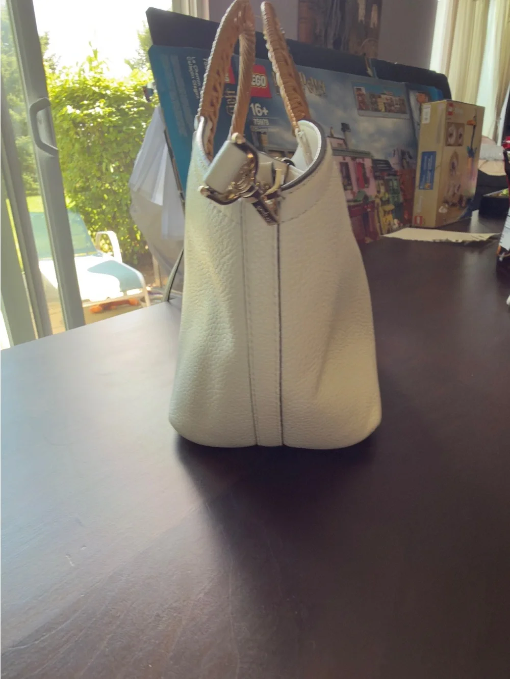 kate spade Nee York Harbor off white  Leather tote with Woven Bamboo Handles